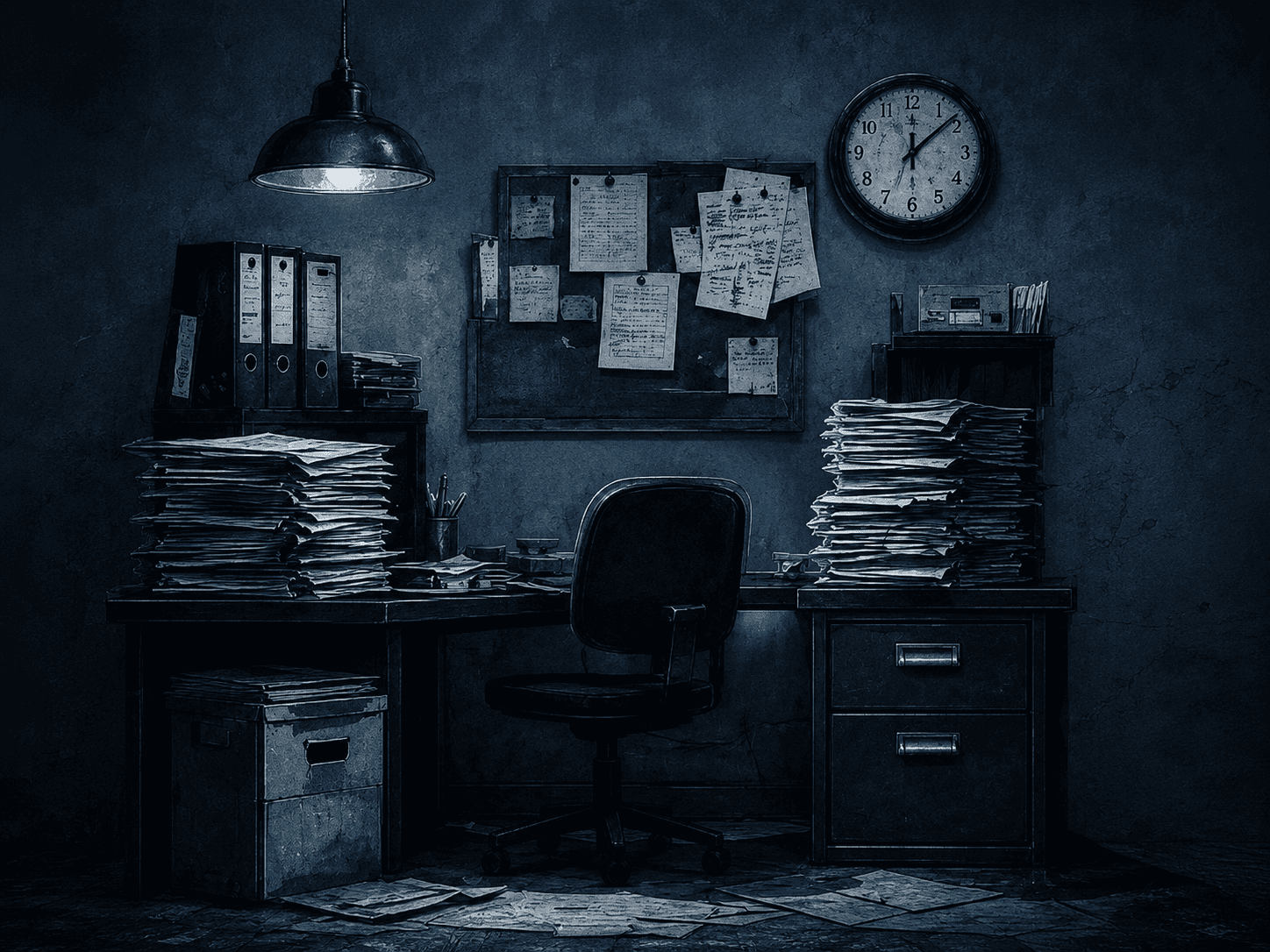 Office workspace illustrating manual processes and limited technology